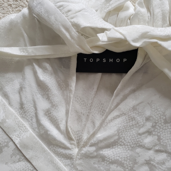 NWT Topshop Jacquard Ruffle Neck Blouse In Ivory sz6 - Picture 8 of 16